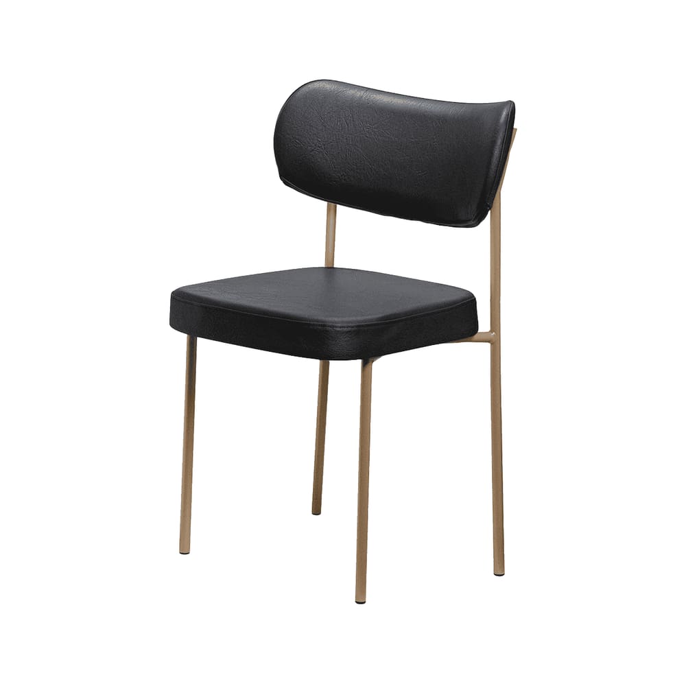 Cadeira Estofada Leather Para Sala Jantar em Aço-Estrutura Dourada e Preto Onix-EdeCasaMoveis