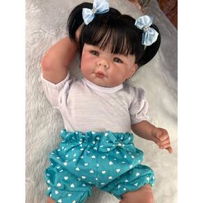 Bebê Reborn Realista Morena Olhos Azuis Com Acessórios