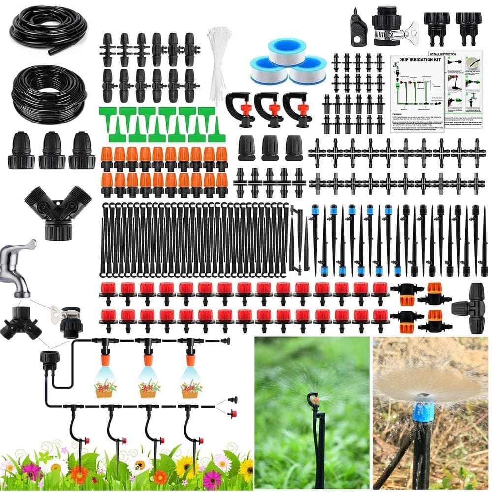 Sistema de irrigação por gotejamento Rhncof 302PCS para jardim com pulverizadores