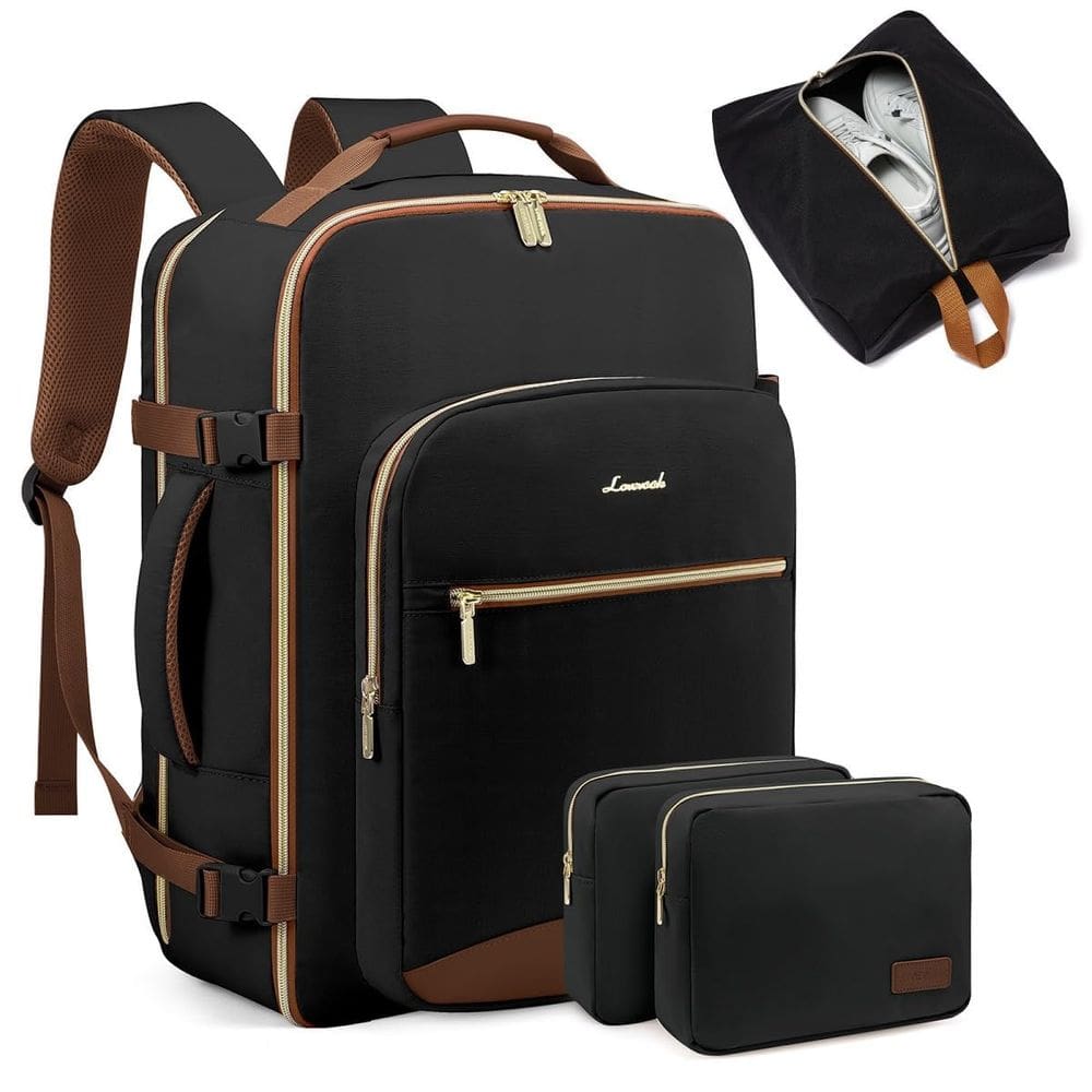 Mochila de viagem LOVEVOOK 50L para mulheres e homens com laptop de 17" preta