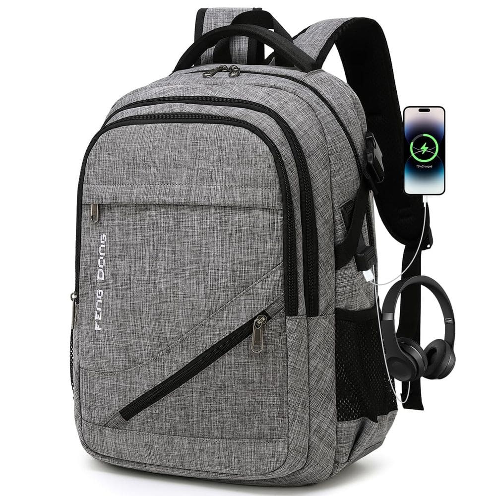 Mochila FENGDONG Large Laptop 17,3" impermeável cinza escuro