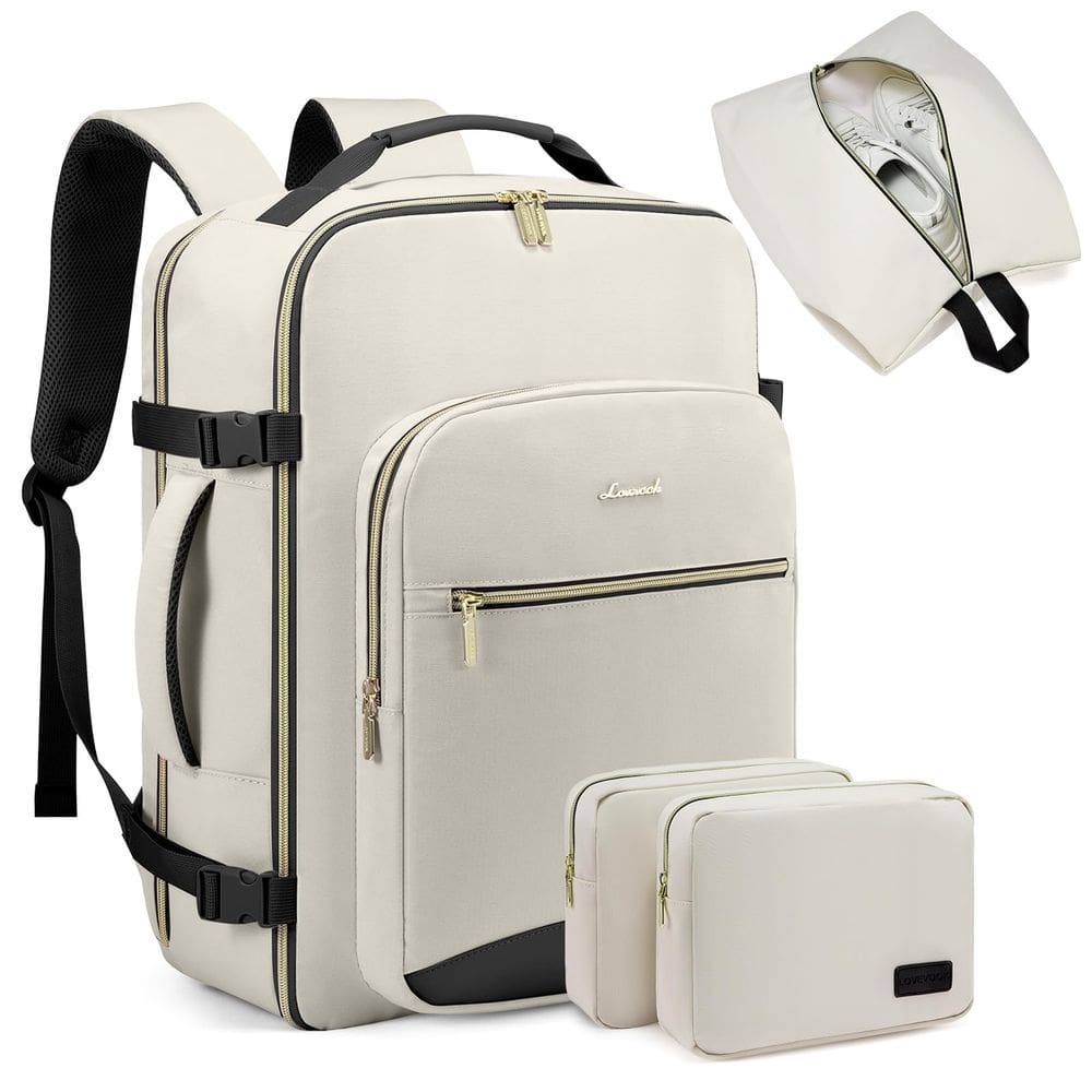 Mochila de viagem LOVEVOOK 40L para mulheres e homens, laptop de 17 polegadas, bege