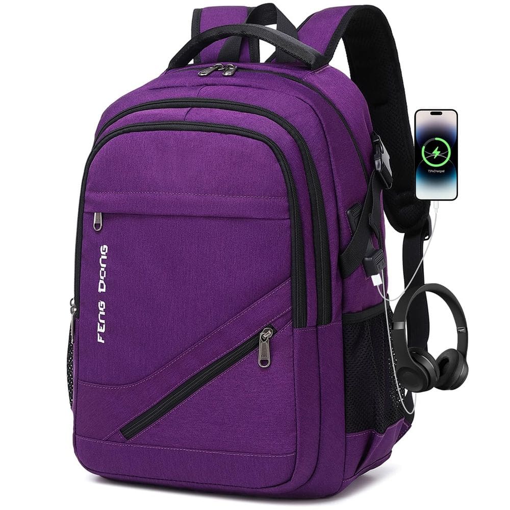 Mochila para laptop FENGDONG Durable Waterproof Travel 17.3" roxa
