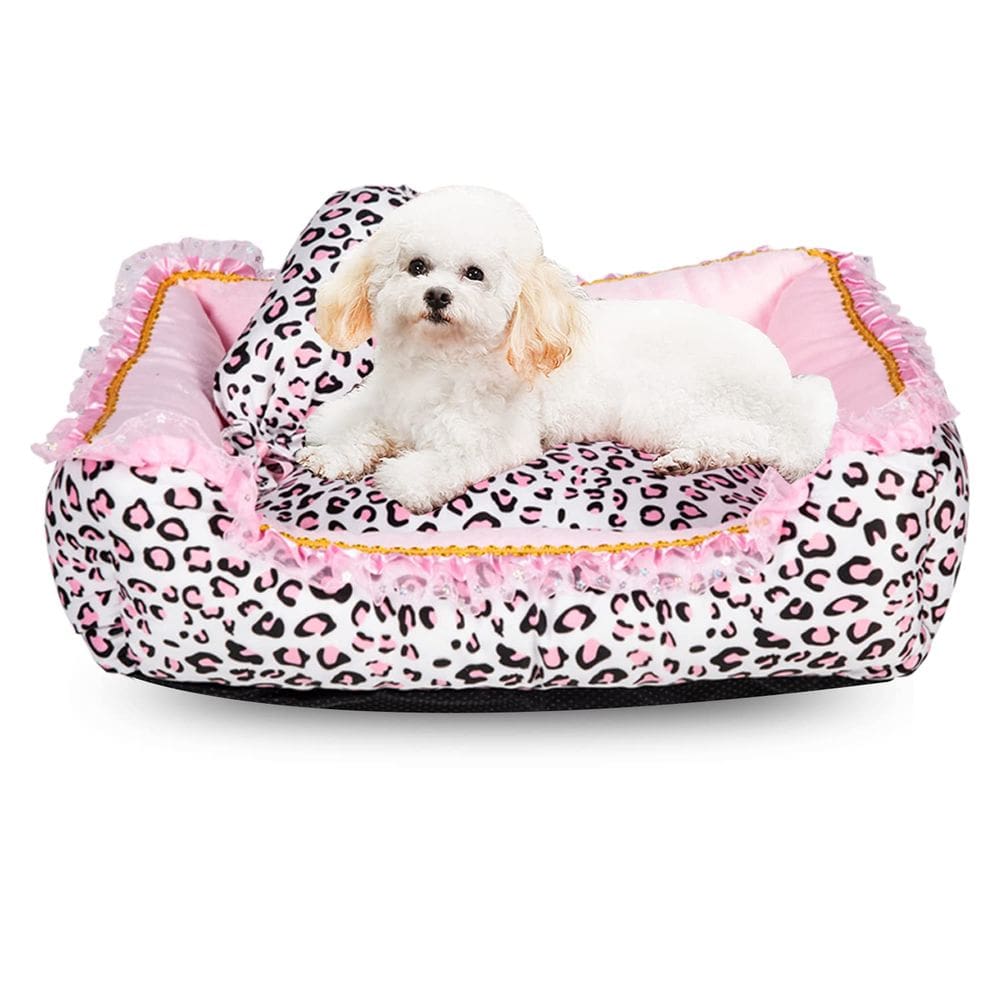 Cama de cachorro Gigreinc Cute Pink Leopard lavável para cães pequenos