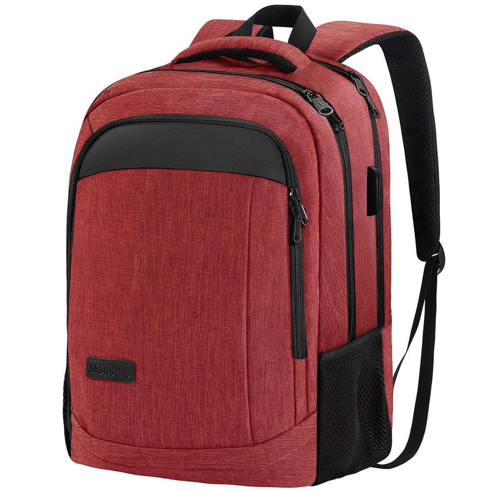 Mochila de viagem para laptop Monsdle Anti Theft USB 15,6" vermelha