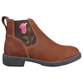 Botina Feminina Flor Bordada Zebu 63120 - Marrom