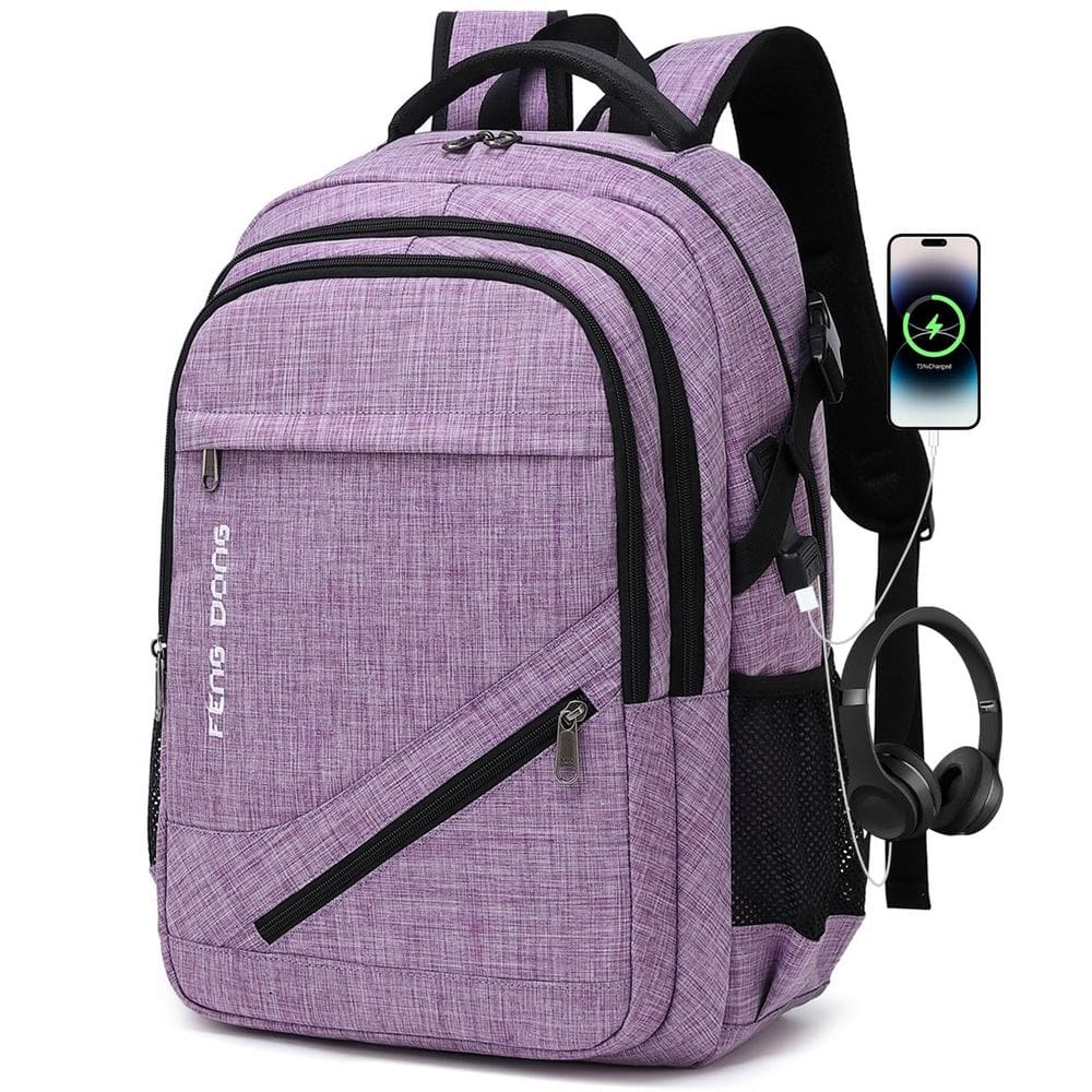 Mochila FENGDONG Large Laptop 17,3" impermeável roxa clara
