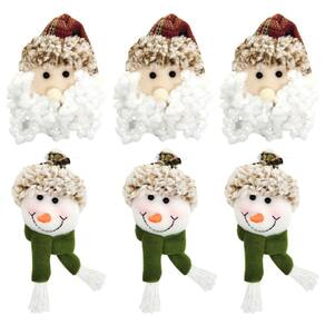 Kit Carinha Pelúcia Papai Noel e Boneco de Neve 6 Peças Tricot Xadrez 13cm - Magizi
