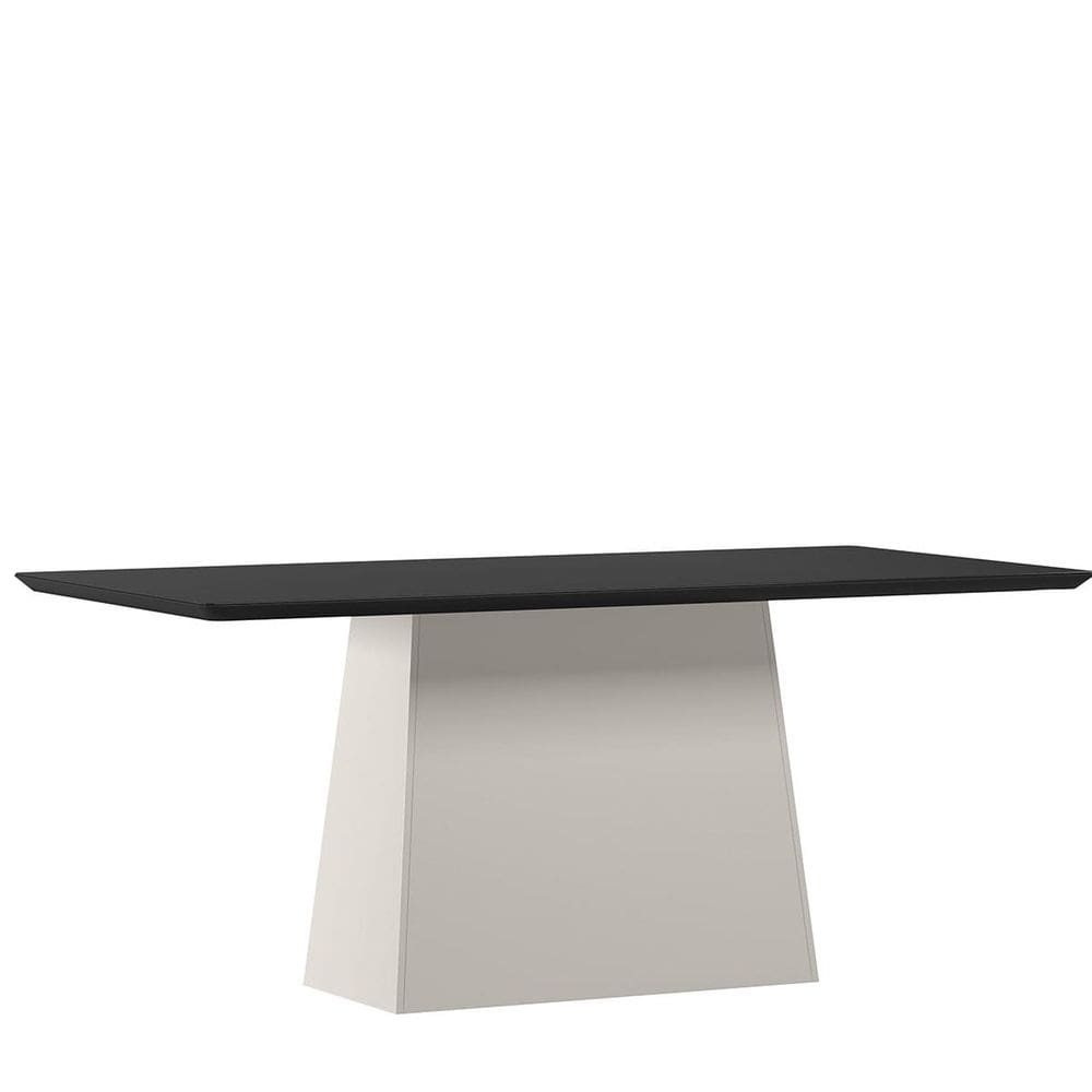 Mesa Jantar Retangular 180 x 90 Com Vidro 3mm Lily Sem Cadeiras - Off White - Preto - ÉdeCasaMóveis