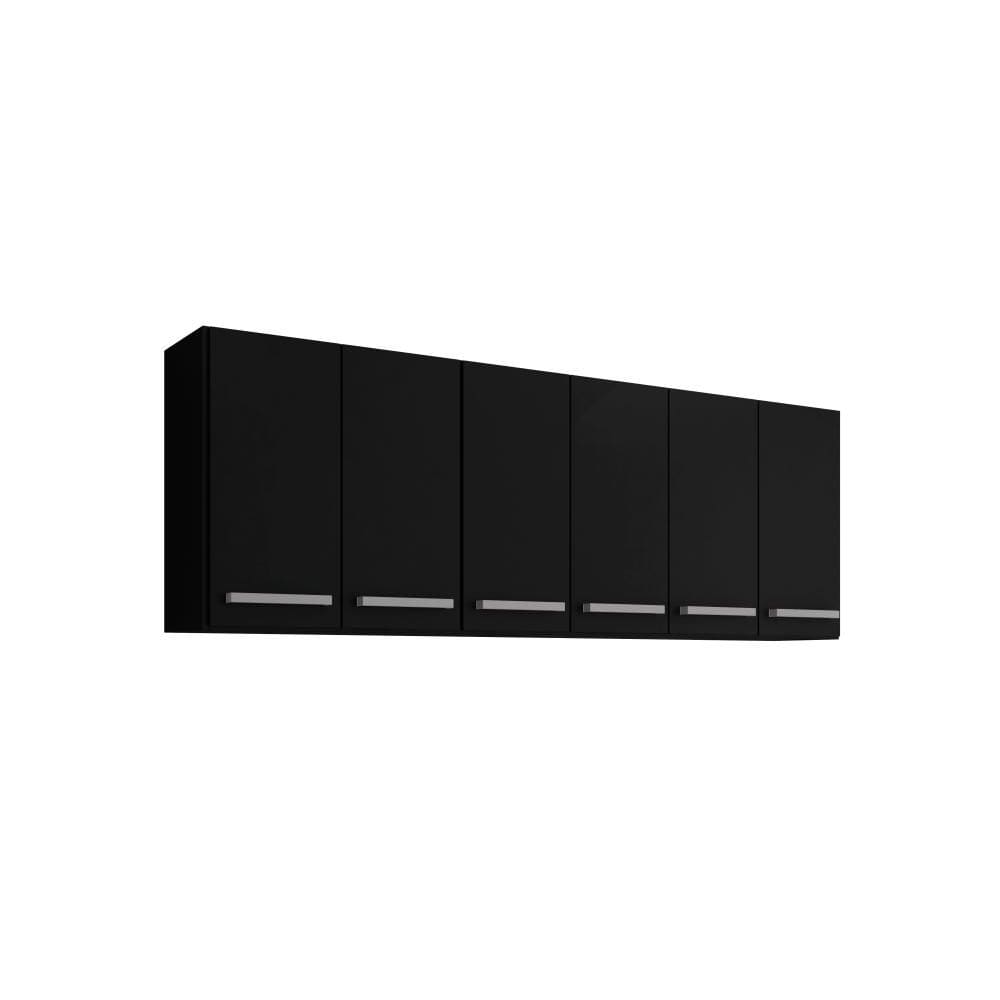 Armario Suspenso de Parede 6 Portas Preto Maldivas Brienza Movelaria