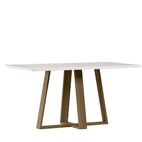 Mesa Jantar Retangular 170 x 90 Com Vidro 3mm Lectus Sem Cadeiras - Amendoa - Off White - New Ceval