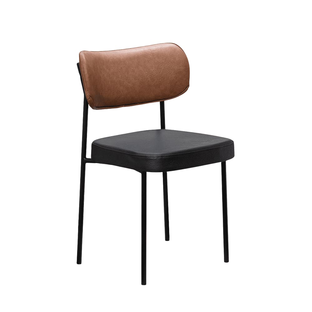 Cadeira Estofada Leather Para Sala Jantar em Aço-Conhaque e Preto Onix-EdeCasaMoveis