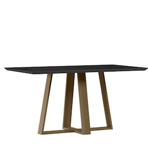 Mesa Jantar Retangular 170 x 90 Com Vidro 3mm Lectus Sem Cadeiras - Amendoa - Preto - New Ceval