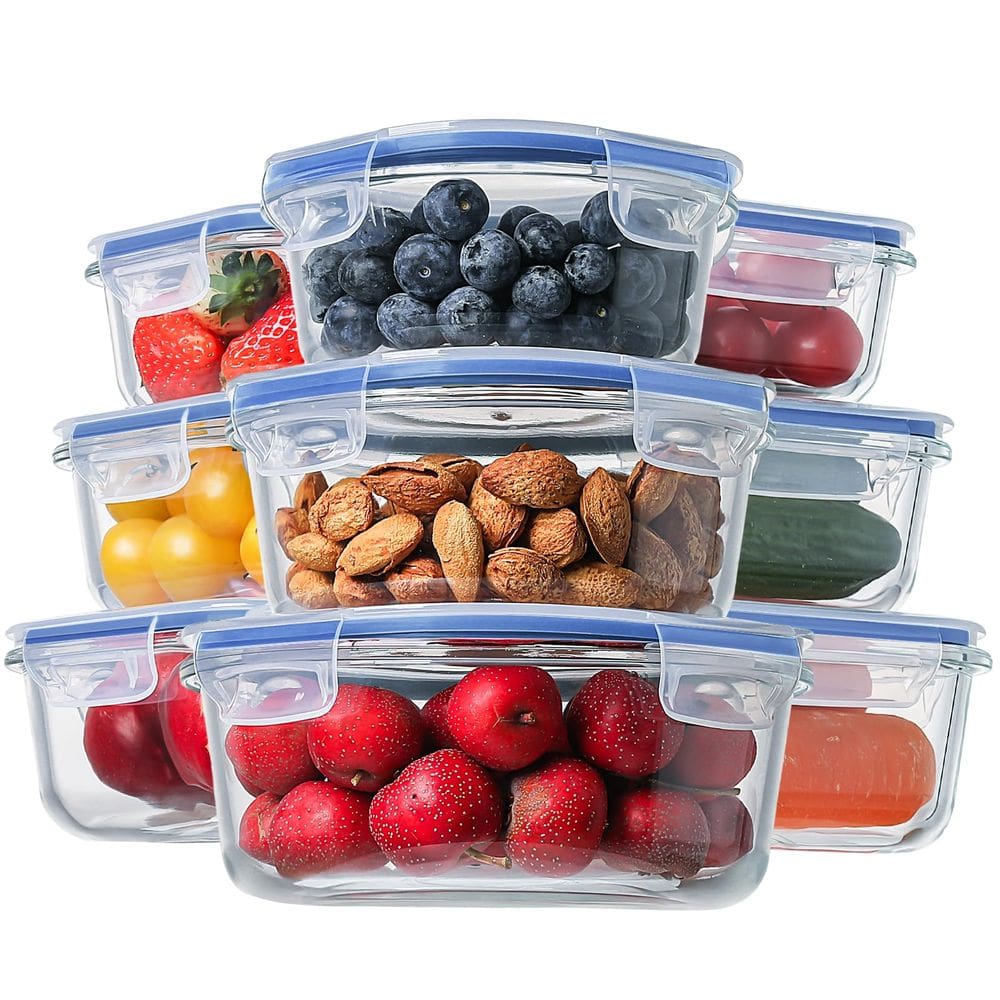 Recipientes de vidro para armazenamento de alimentos HOMBERKING 18 peças Deep Blue