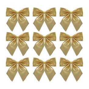 Kit 9 Laços Natalinos Dourado Brilho Suave 10x9cm - Magizi