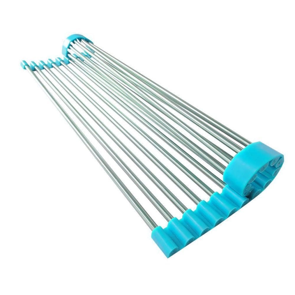 Escorredor Multiuso Flexível Em Inox E Silicone Azul 43X28Cm