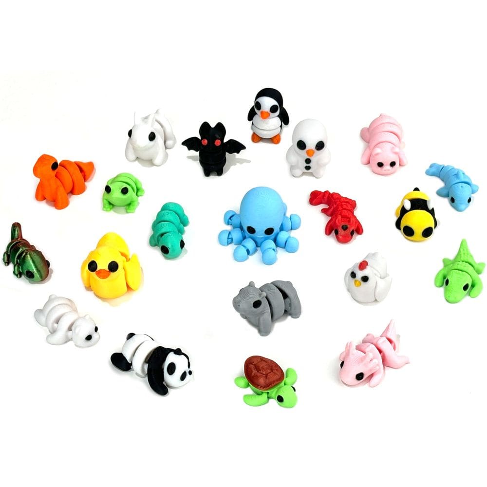 Mini conjunto de animais impresso em 3D, 21 peças de brinquedos flexíveis articulados