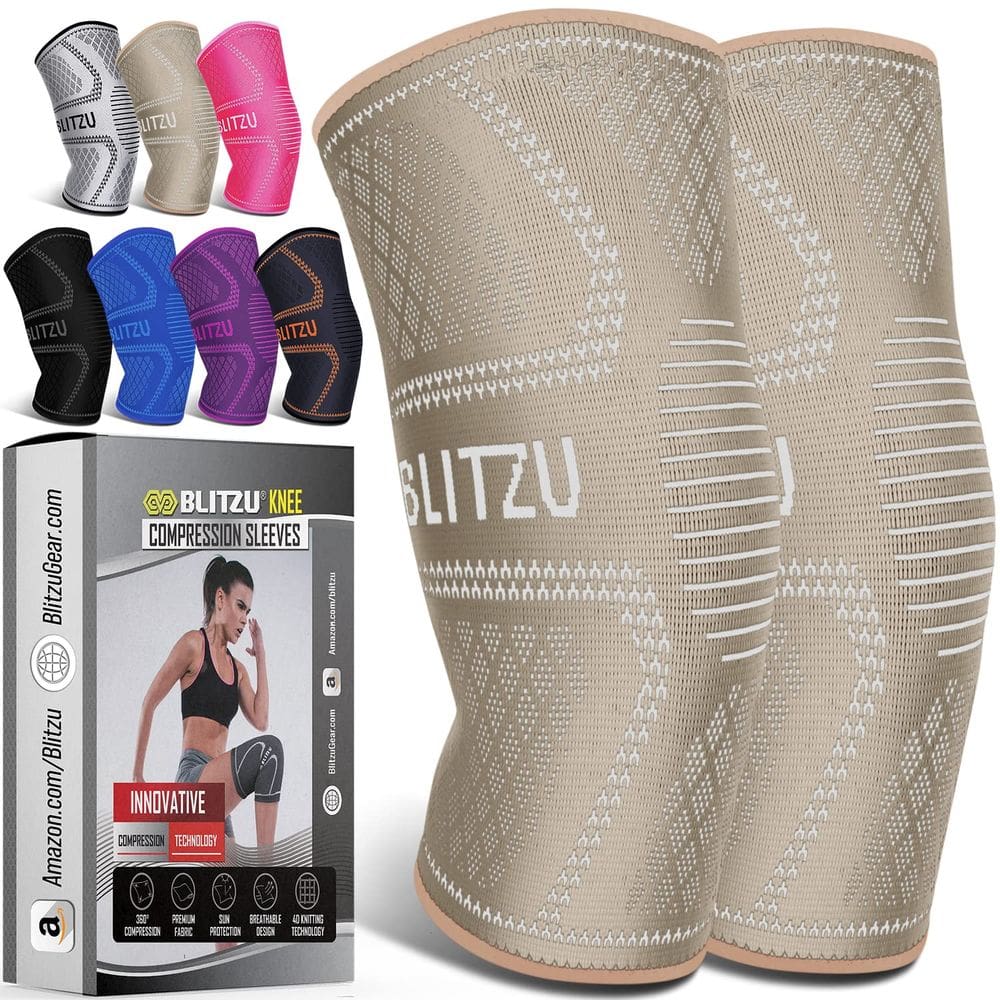 Joelheira BLITZU Compression, pacote com 2 unidades para mulheres e homens, bege M