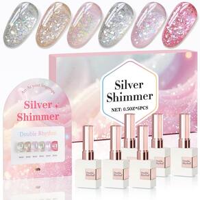 Conjunto de esmaltes Glitter Gel Double Rhythm 15 mL x 6 com placa de exibição