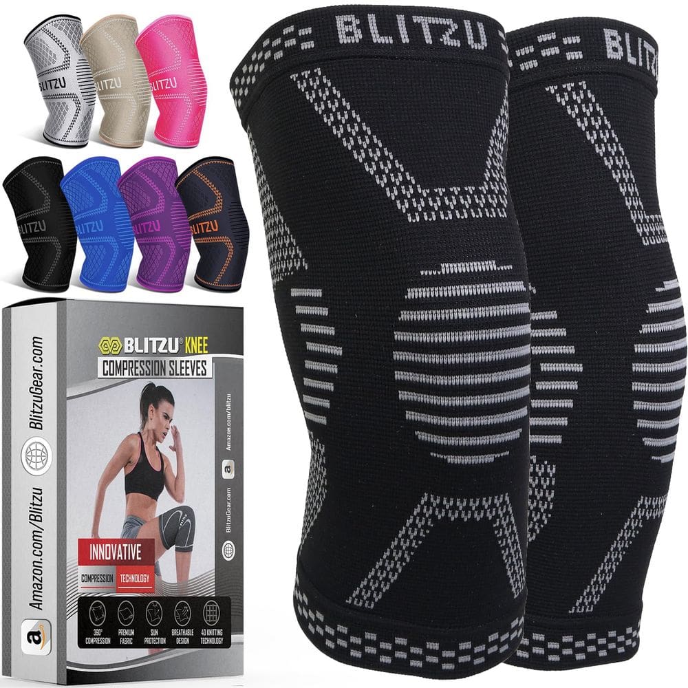 Joelheira BLITZU Compression para mulheres e homens, pacote com 2 unidades Jet Black M