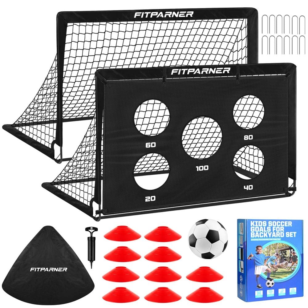 Gols de futebol FITPARNER de 4 x 3 pés para crianças de 3 a 14 anos, pacote com 2