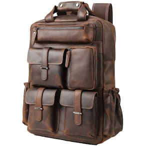 Mochila Masa Kawa de couro para homens vintage de 15,6" para laptop marrom