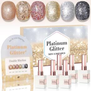 Conjunto de esmaltes Glitter Gel Double Rhythm 15 mL x 6 com placa de exibição