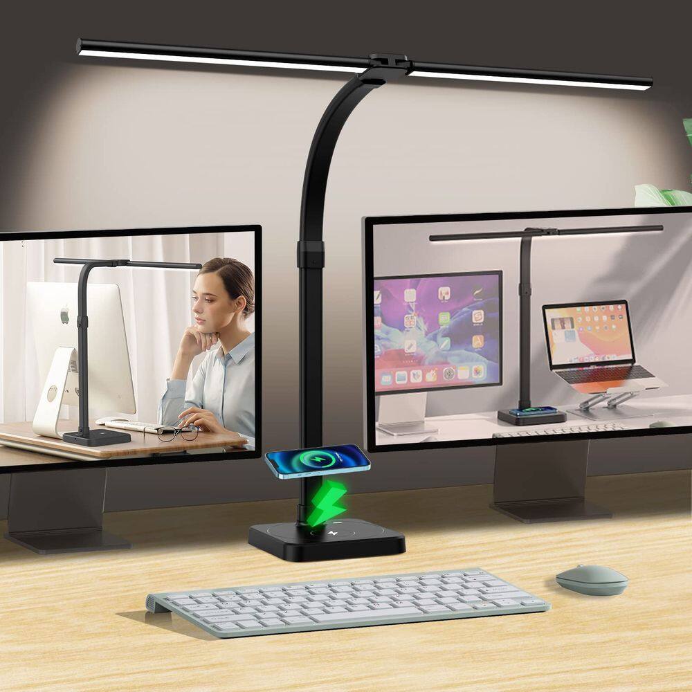 Lâmpada de mesa AKRRYR LED de cabeça dupla 24W com carregador USB e sem fio