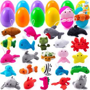Conjunto de ovos de Páscoa JOYIN pré-preenchido com brinquedo de pelúcia Sea Animal x24