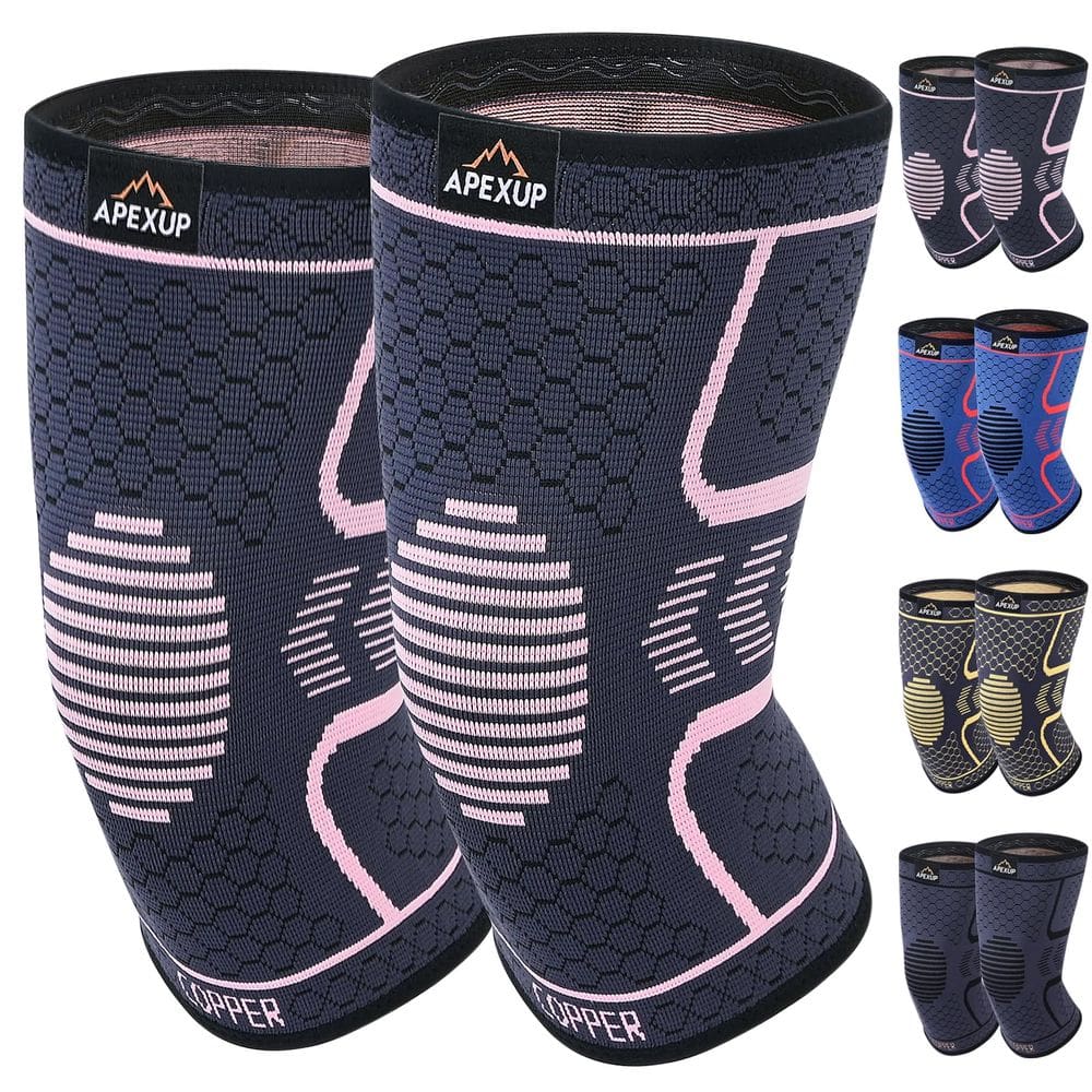 Joelheira de compressão APEXUP para mulheres (pacote com 2 unidades) cinza escuro+rosa