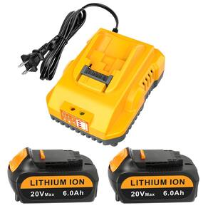 Pacote de 2 baterias de reposição de 6,0 Ah para Dewalt 20V com carregador