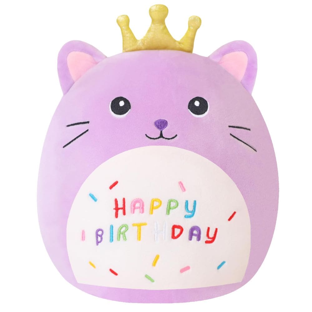Pelúcia de pelúcia SQEQE Cat com coroa dourada de 35 cm roxa