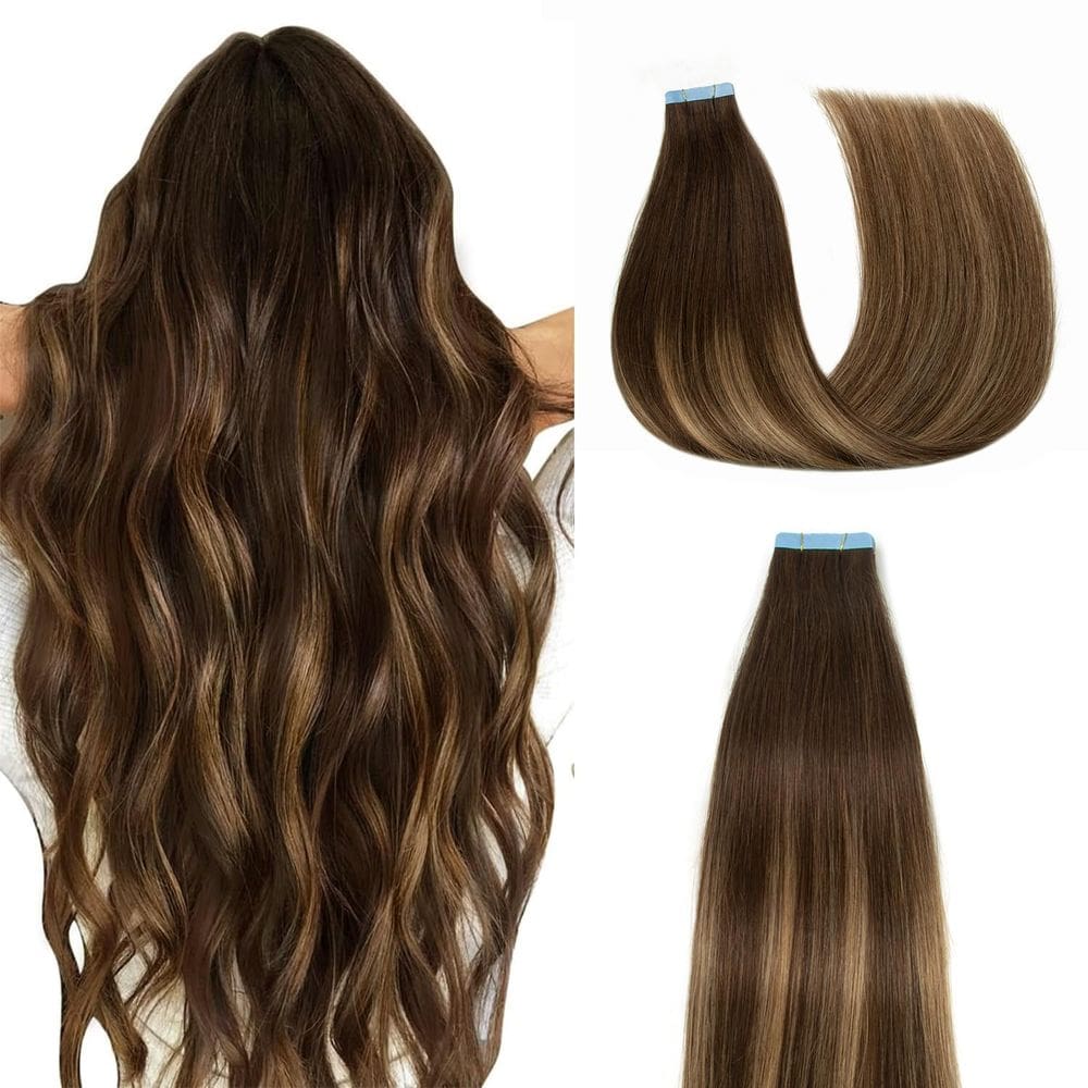 Fita adesiva em extensões de cabelo humano AGMITY 24 polegadas, 20 unidades, 50 g de chocolate
