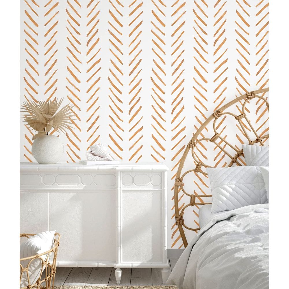 Papel de parede HAOKHOME Boho Stripes em terracota/branco Chevron