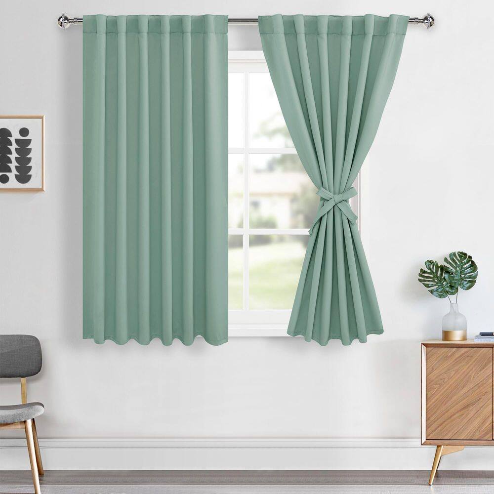 Cortinas Hiasan Light Sage Blackout 115x114cm 2 painéis com gravatas