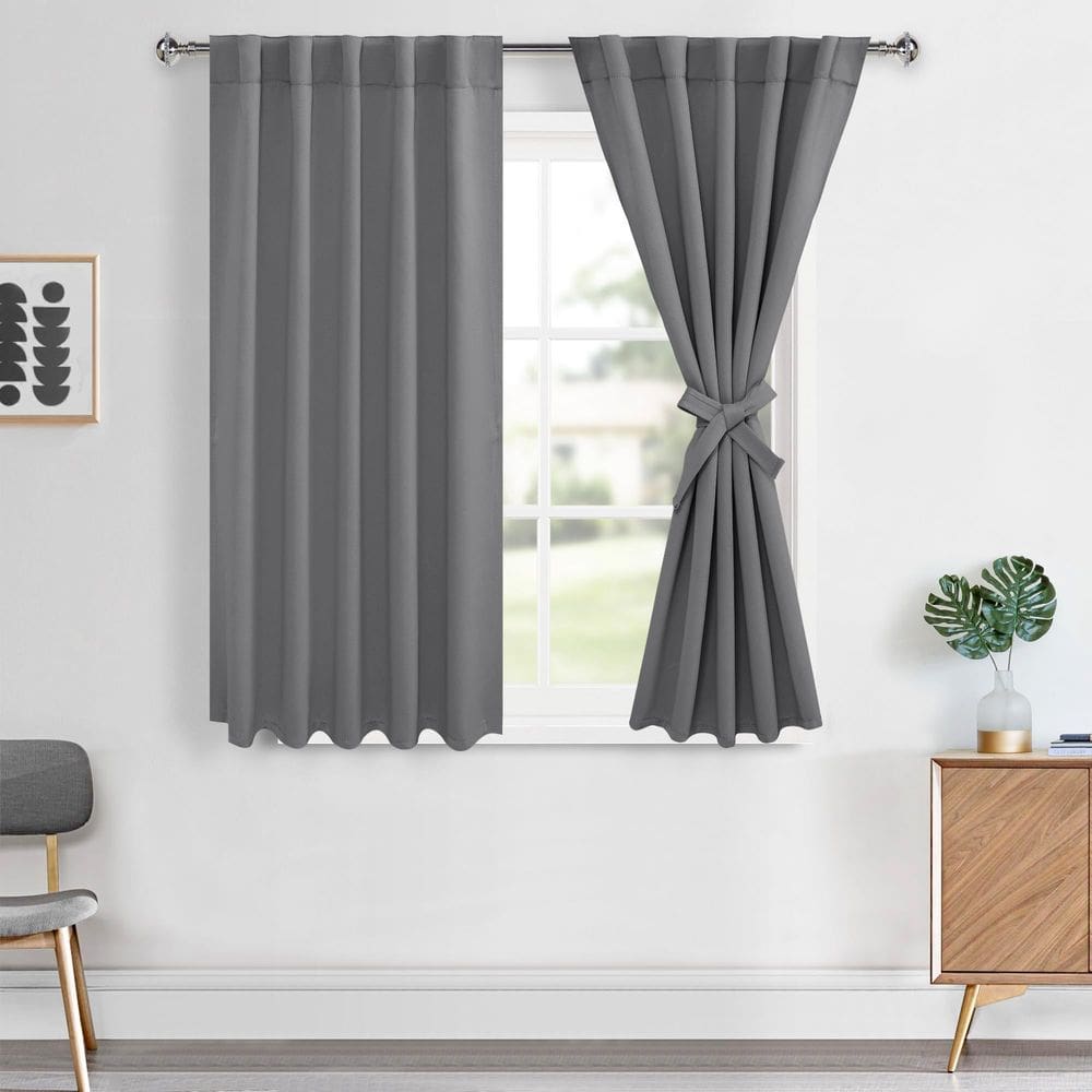 Cortinas Hiasan Grey Blackout de 137 cm de comprimento com gravatas de 2 peças