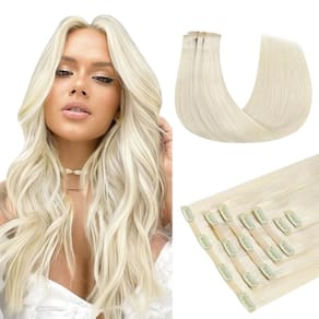 Extensões de cabelo Clip in, banana quente, 40 cm, 130 g, 7 unidades, loiro marfim