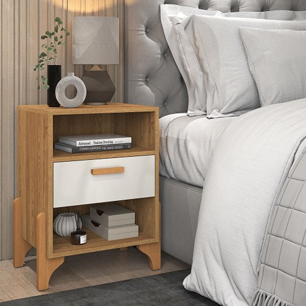 Mesa De Cabeceira Onix Freijó/Off White – Vitamov