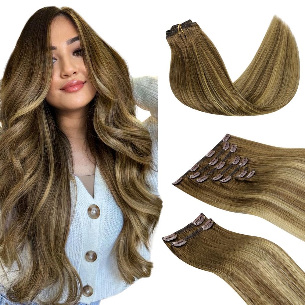 Clipe de extensões de cabelo em cabelo humano DOORES 40cm 150g 9 unidades
