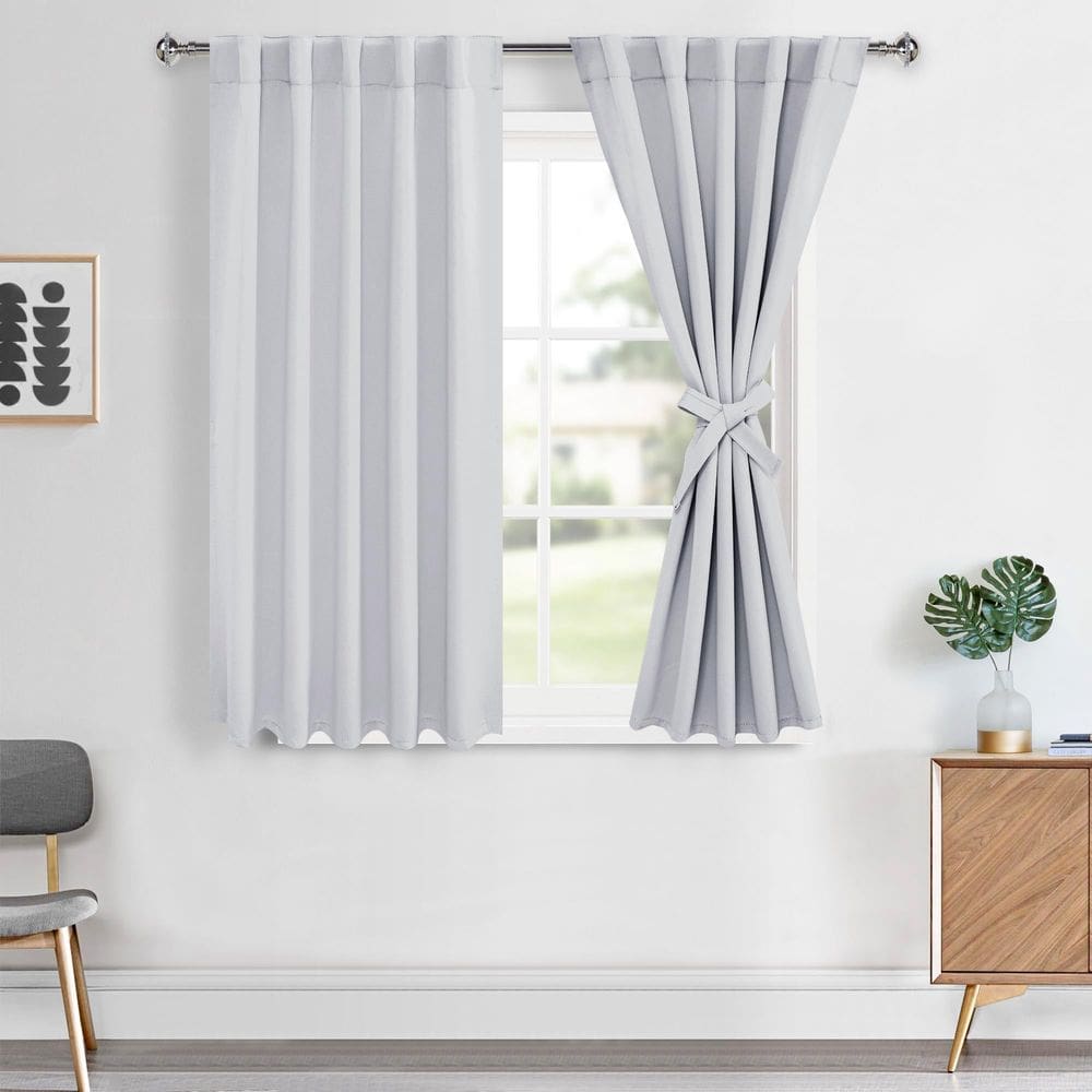 Cortinas Hiasan Room Darkening 114 cm de comprimento, brancas acinzentadas, 2 peças