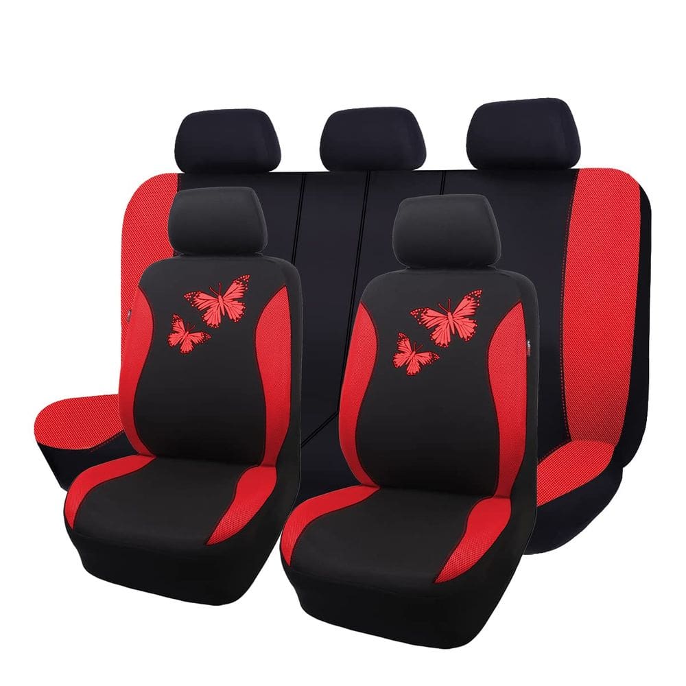 Conjunto completo de capas de assento de carro Flying Banner Butterfly Fashion Red