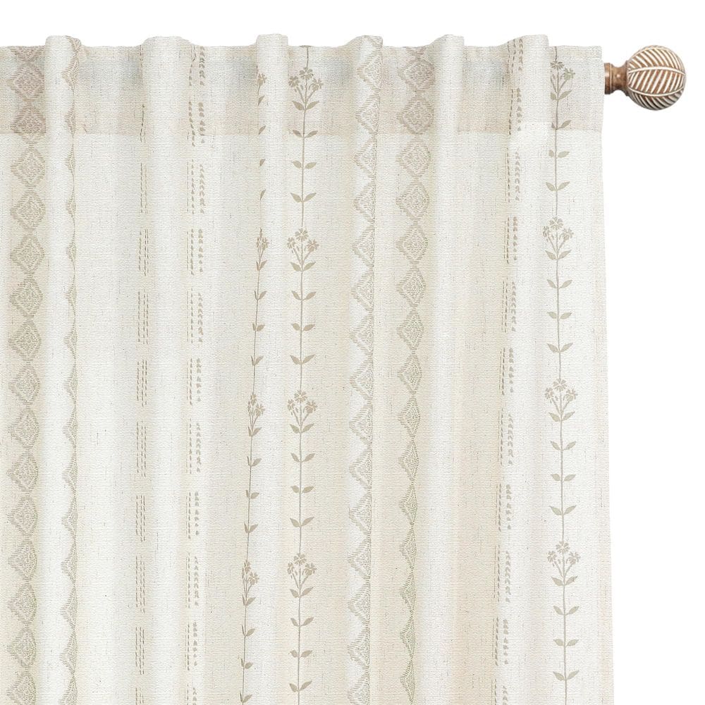 Cortinas Lino Rosa Sheer Taupe Boho impressas 115 cm x 114 cm