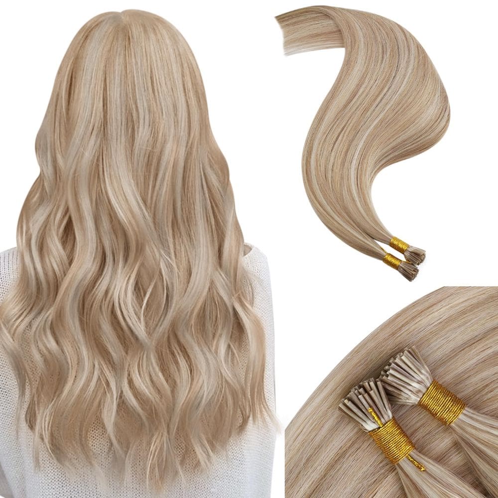 Extensões de cabelo Moresoo I Tip Human Hair Golden Blonde 40g
