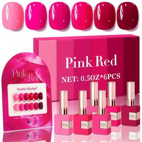 Conjunto de esmaltes em gel Double Rhythm, 6 unidades, 15 ml, rosa neon, roxo, vermelho