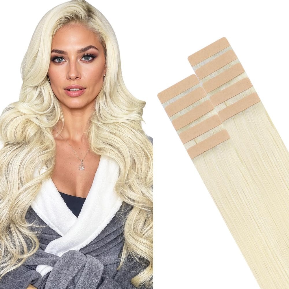 Fita adesiva em extensões de cabelo HOTBANANA 22 cm 10 unidades, loira marfim