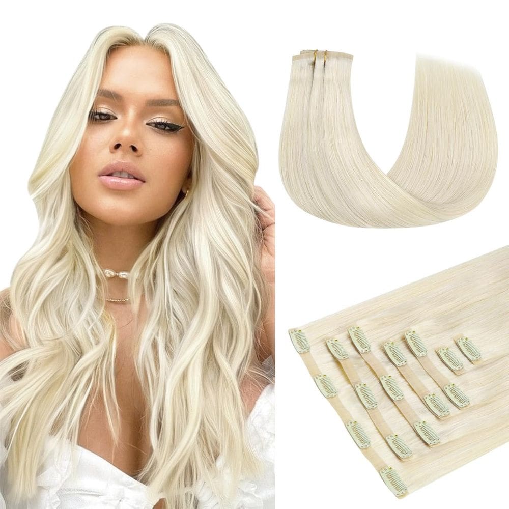 Extensões de cabelo Clip in, banana quente, 35 cm, 130 g, 7 unidades, loiro marfim
