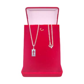Corrente Cadeado Fantasia 40cm Cruz Vazado Placa Prata 925