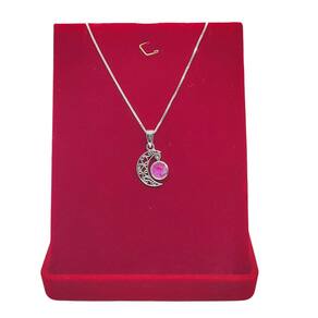 Corrente Veneziana 50cm Pingente Lua Pedra Rosa Prata 925