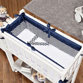 Kit Para Mini Berço 7 Peças Chevron Azul Marinho