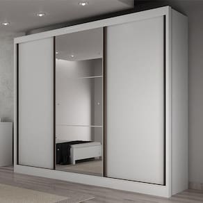 Guarda Roupa Casal Ambiente Sonetto 3 Portas 4 Gavetas Neve com Espelho - Novo Horizonte